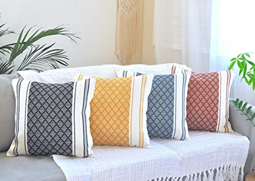 Oveesha Cotton Woven Designer Throw Pillow Cover (Color: Navy Blue/Cream White, 20 x 20 inches) Single Piece/Square Geometric Cushion Cover Oveesha