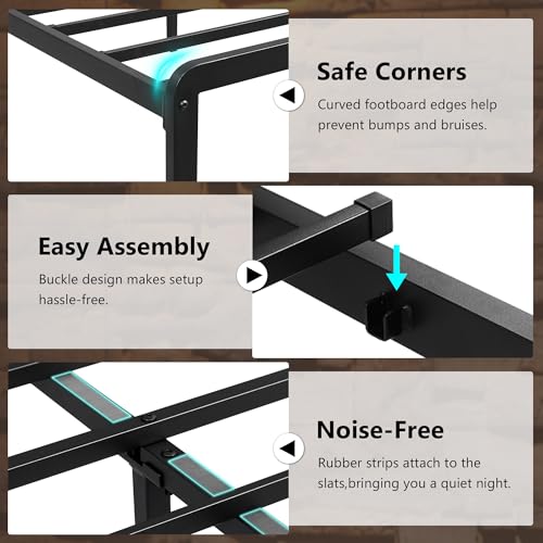 Einhomn Full Bed Frame with Ergonomic Wooden Storage Headboard, LED Bed Frame with Charging Station, 12" UnderBed Storage, Heavy-Duty Metal Base, No Box Spring Needed, Easy Assembly, Black Einhomn