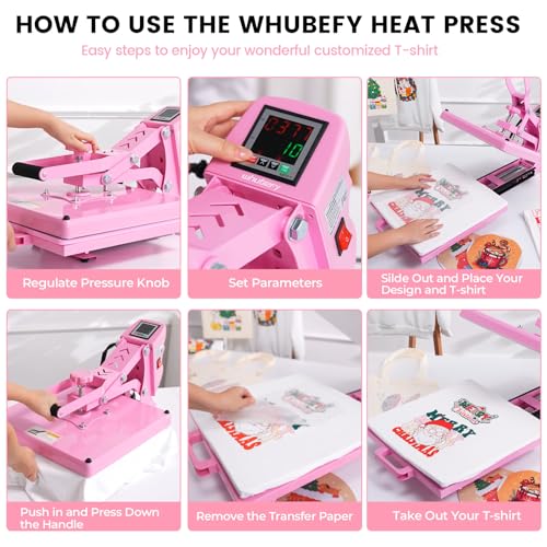 Whubefy Upgraded Heat Press 15x15 Slide Out, Industrial-Quality Digital Sublimation Heat Transfer Machine w/5 DTF Transfer Sheets, Clamshell Heat Press Machine for T-Shirts, Bags, Mouse Pads & More Whubefy