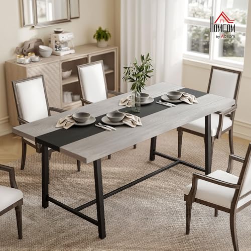 HOMCOM Industrial Dining Table for 8 People, 70.9" Long Rectangular Kitchen Table with Large Tabletop and Steel Legs for Dining Room, Distressed Gray HOMCOM