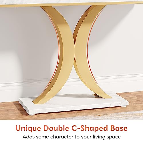 Tribesigns Modern Gold Console Table, 40 inch Narrow Entryway Foyer Table with Geometric Base, Rustic Hallway Accent Table for Living Room, Entrance, White and Gold Tribesigns