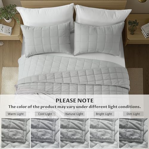 KASENTEX Oversized Queen Quilt Set 102"x106" – Soft Washed 3-Layer Lightweight Bedspread, Minimalist Nordic Design, All-Season Spring & Summer Quilt Set (1 Quilt + 2 Pillow Shams), Silver Grey KASENTEX
