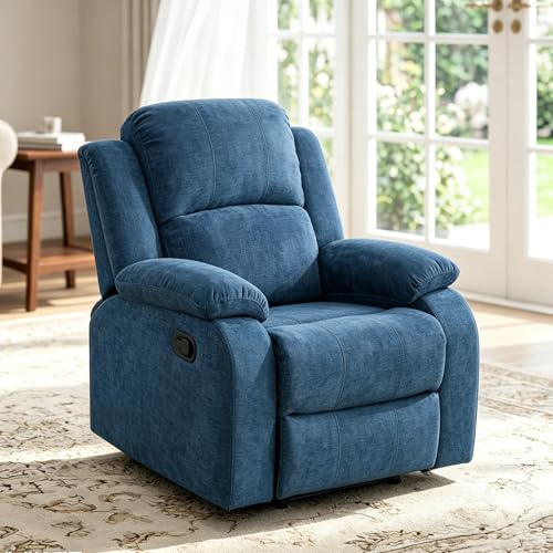 Trygoal Manual Recliner Chair, Nursery Rocking Chair, Fluffy Recliner Chair for Adults, Lazy Boy, Gaming Recliner wih Overstuffed Arms, Suitable for Home Theater, Living Room, Bedroom, Light Blue