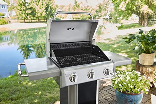 Kenmore 3-Burner Propane BBQ Grill, 30,000 BTUs Gas Grill with Cast Iron Cooking Grates, Folding Side Tables & Wheels, Outdoor Grill with Tool Hooks, Black Kenmore