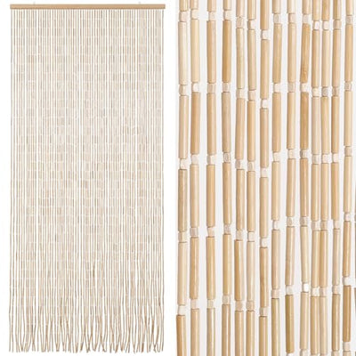BECHAEO Handmade Bamboo Beaded Curtain for Doorway 65 Strands Door Beads Curtain Hanging Room Divider for Hallway Window Closet Boho Rustic Hippie Home Store Decor, 35.5 x 75 Inches Natural