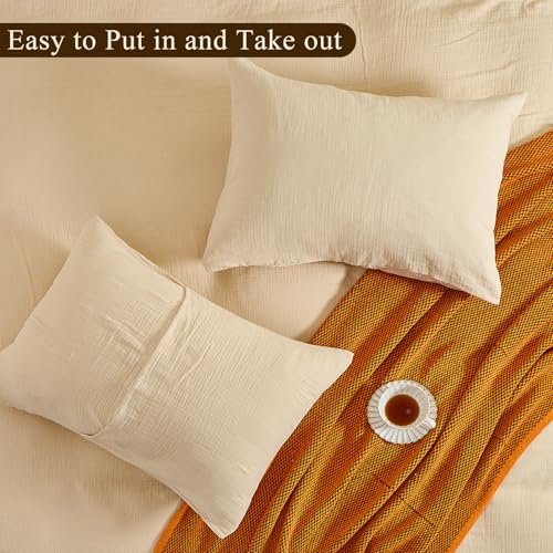 MEISHANG Muslin Duvet Cover King Size - 100% Organic Cotton, Soft Textured Gauze Weave Duvet Cover for Breathable All-Season Oeko-Tex Certified - 3 Piece Set (King, Linen) MEISHANG