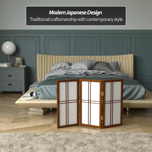 2 ft. Short Desktop Double Cross Shoji Screen - Walnut - 3 Panels Red Lantern