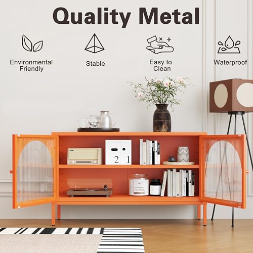 Fumedo Metal Storage Cabinet with Doors and Shelves,2 Door TV Stand,Accent Cabinet,Metal Locker&Sideboard Buffet Cabinet&Bookshelf&Cupboard for Home,Office,Living Room Fumedo