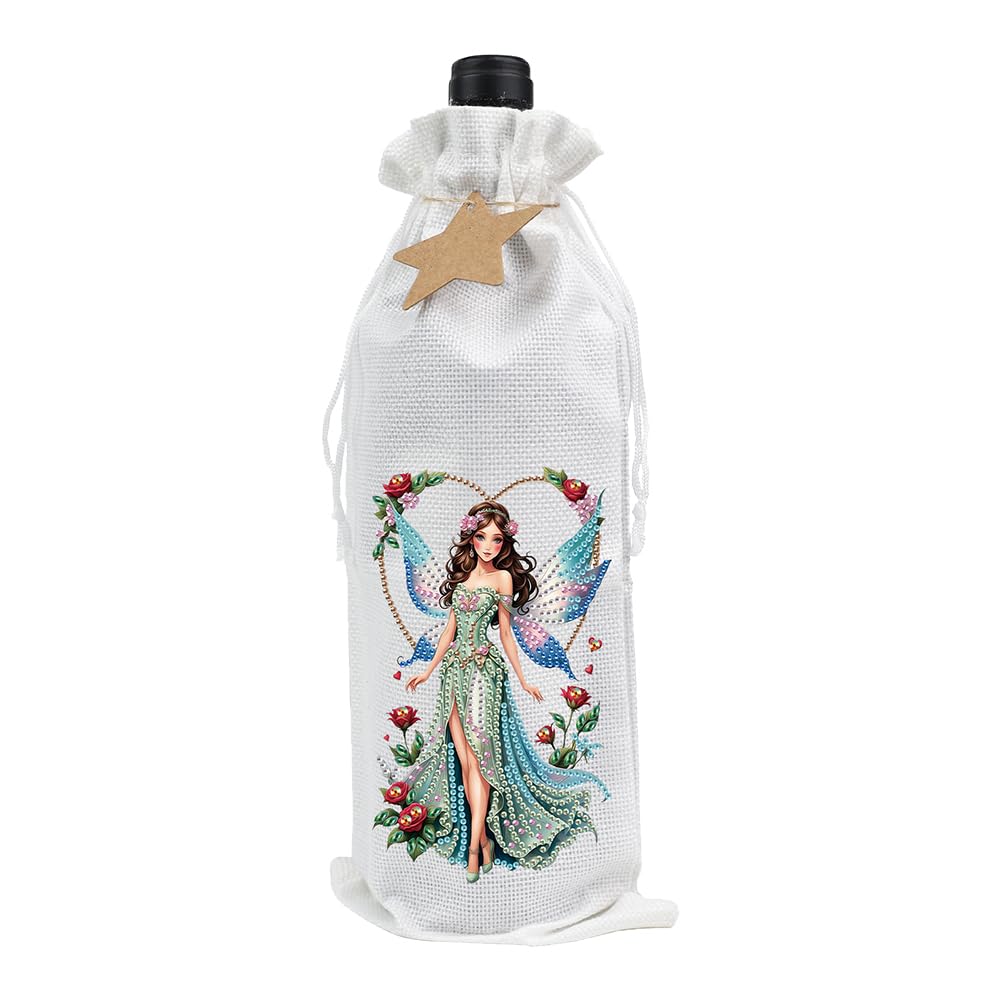 Diamond Art Painting Wine Bottle Gift Bags Kit DIY Linen Wine Wrapping Bags with Diamond Art Design, Champagne Decorative Bags for Christmas, Weddings, Birthdays, and Parties (Fairy) WoodArtSupply