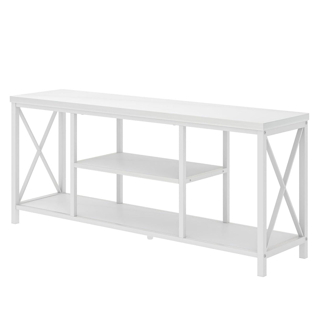 EXCEFUR 55 inch TV Stand for TV up to 65 inch, Modern Media TV Console with Storage Shelves, Entertainment Center for Living Room, Bedroom, White Oak EXCEFUR