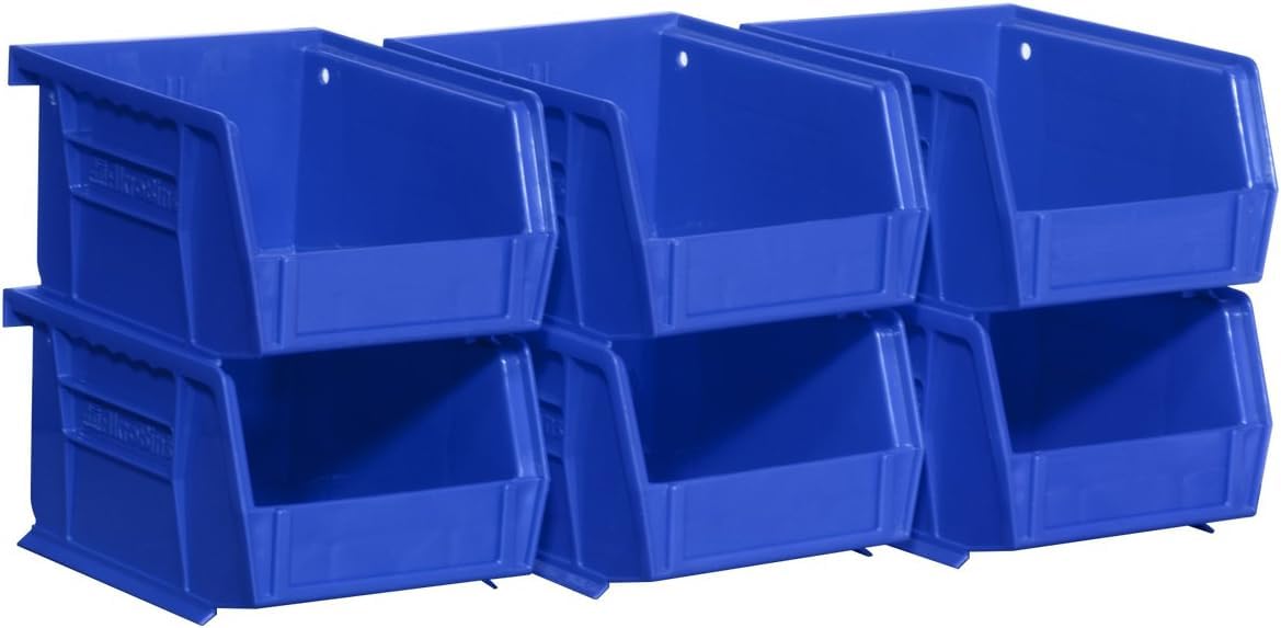 Akro-Mils 30210 AkroBins Plastic Storage Bins, Space-Saving Stackable Bins for Garage, Pantry, Craft Organization, 5" x 4" x 3", Blue, 6-Pack Akro-Mils