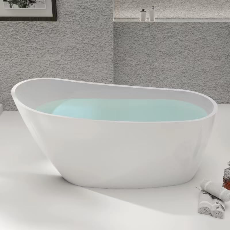 59" Free Standing Tub Freestanding Bathtub, Acrylic Stand Alone Tub, Contemporary Deep Soaking Bath Tub, cUPC Certified SY9950 (Glossy White) SYLONWILL