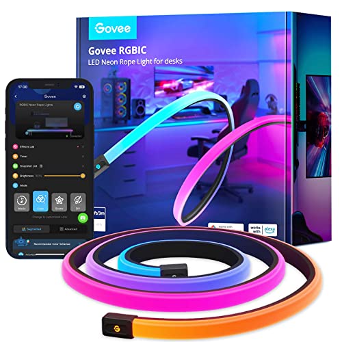 Govee RGBIC Gaming Lights, 10ft Neon Rope Lights Soft Lighting for Gaming Desks, LED Strip Lights Syncing with Razer Chroma, Support Cutting, Smart App Control, Music Sync, Adapter (Only 2.4G Wi-Fi) Govee
