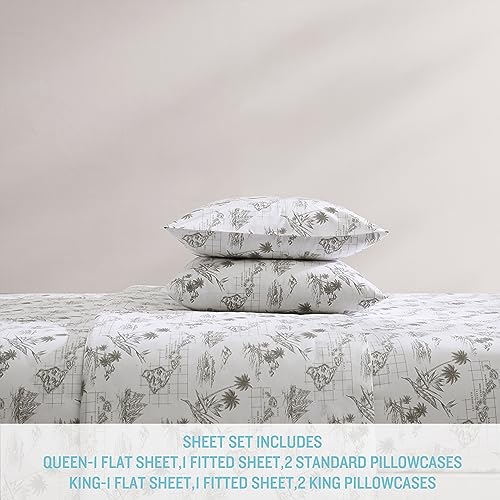 Tommy Bahama - Queen Sheets, Cotton Percale Bedding Set, Crisp & Cool, Stylish Bedding Set (Vintage Map Brown, Queen) Tommy Bahama