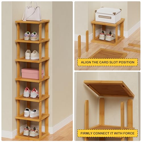 ZUJJAFY Vertical Shoe Rack for Entryway, Small Shoe Rack 7-Tier Tall Shelf for Narrow Spaces Free Standing Shoe Racks, Bamboo Shoe Rack Organizer for Closet Corner Bedroom and Garage ZUJJAFY