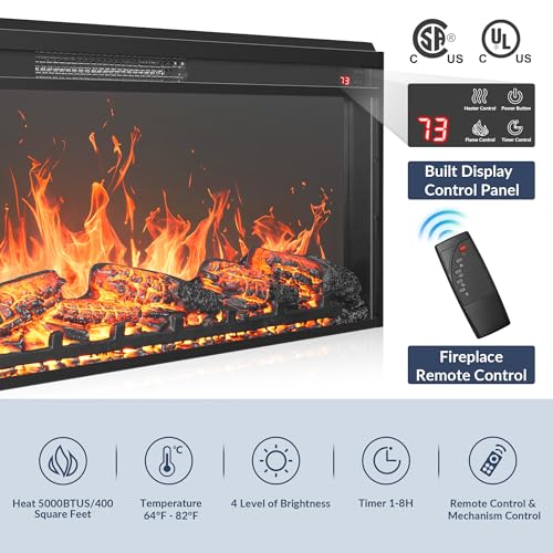 BELLEZE 74 Inch Rustic TV Stand with 48" Electric Fireplace, Extra Large Entertainment Center with Storage Cabinets & 4 Drawers, Media Console Table for Living Room Bedroom (Camel) BELLEZE