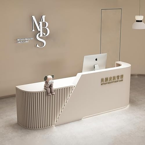 M2 Retail Reception Desk with Counter,Reception Desk with U-Shape & LED Stainless Steel Skirting,Ideal for Beauty Salons, Spas, and Luxury Businesses(1500×600×1000mm/59×24×39'') M2 Retail