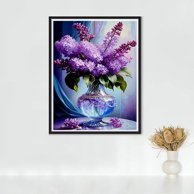 Ekuxom Flower Diamond Painting Kits for Adults, DIY 5D Diamond Art Sets for Adults Beginners, Full Drill Round Diamond Painting Crafts for Home Wall Art Decor 12x16 inch (Lavender Vase) Ekuxom
