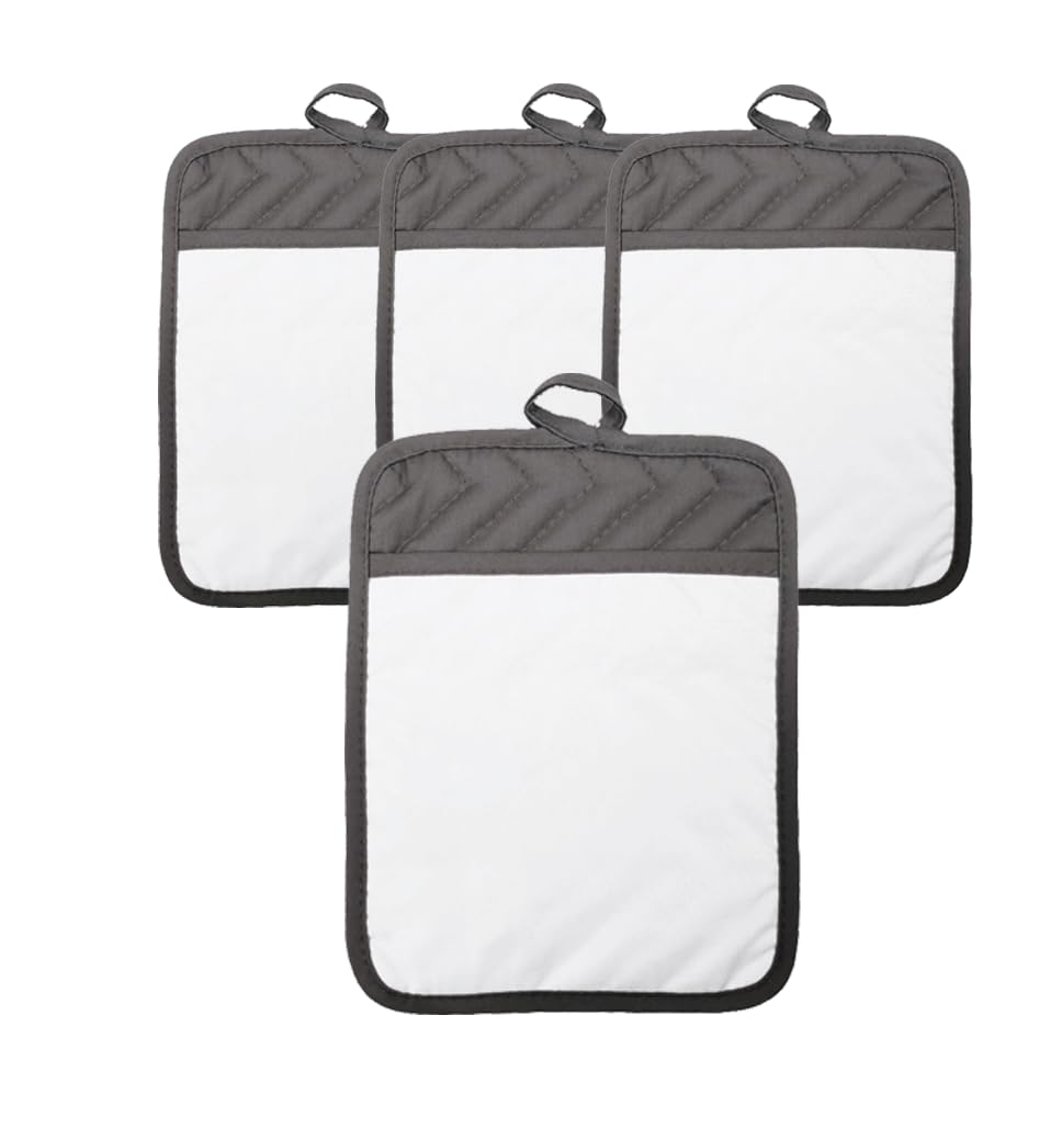 Gray Grey Sublimation Blanks 9"x7" Polyester/Cotton Pot Holders with Sublimation Pocket DIY Set of 4 Tromic