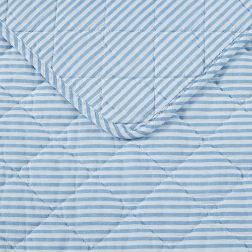 Laura Ashley - Quilt Set, Super Soft Bedding with Matching Sham, Casual Home Decor (Oxford Stripe Blue, Full/Queen) Laura Ashley