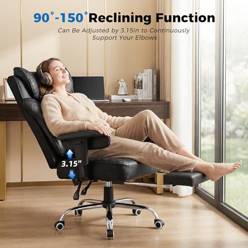 GTRACING Big and Tall Office Chair 400LBS Wide Ergonomic Gaming Chair with Deluxe Embossing Designed Leather with Foot Rest,150°Reclining Adjustable Soft Armrests Pocket Spring Back Support and Pillow GTRACING