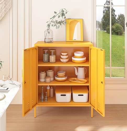 Aiasuit 2 Door Lockable Metal Storage Cabinet, 3-Tier Heavy Duty Industrial Cabinet with Removable Shelves, Easy Assembly Multi-Purpose Storage for Home Office, Yellow 40" H x 31.5" W x 15" D Aiasuit