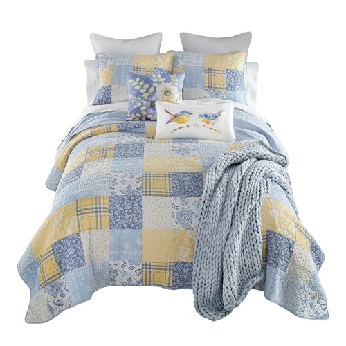 Donna Sharp Spring Flowers Summer Cotton Pieced Quilted Bedding Set - 3-Piece Queen Size Quilt Set - Includes 1 Quilt and 2 Pillow Shams - Machine Washable - Traditional Floral Design Donna Sharp