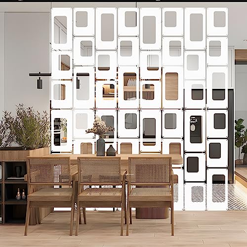 ANMINY 12 PCS Hanging Room Divider Decorative Thick Wall Privacy Screen Panels Set Modern Geometric Pattern Hollow Out Design for Bedroom Living Dining Room Kitchen Office Restaurant Decor - White ANMINY