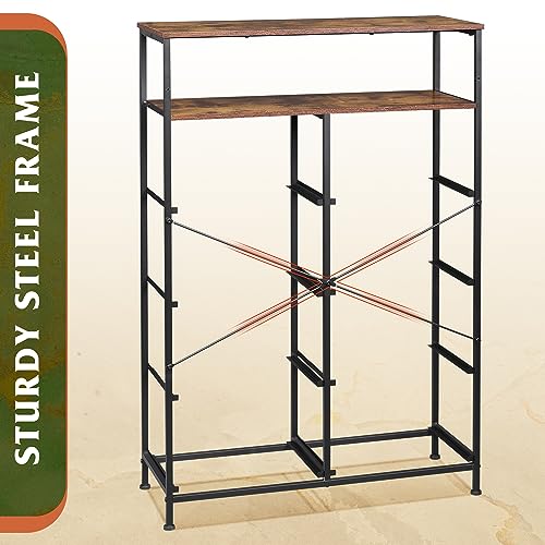 WLIVE Fabric Dresser for Bedroom with Open Shelves, Tall Dresser with 8 Drawers, Storage Tower with Fabric Bins, Chest of Drawers for Closet, Hallway, Rustic Brown Wood Grain Print WLIVE