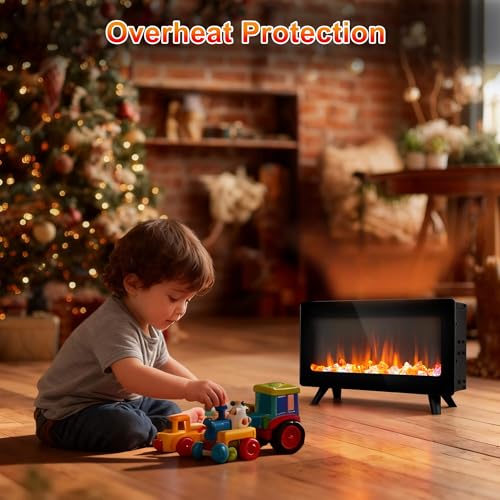 uHousDeco 16in Freestanding Electric Fireplace Heater, Small Fire Place Electric Fireplace with 3D Realistic Flame, Portable Indoor Fireplace Space Heater, 750W | 1500W uHousDeco