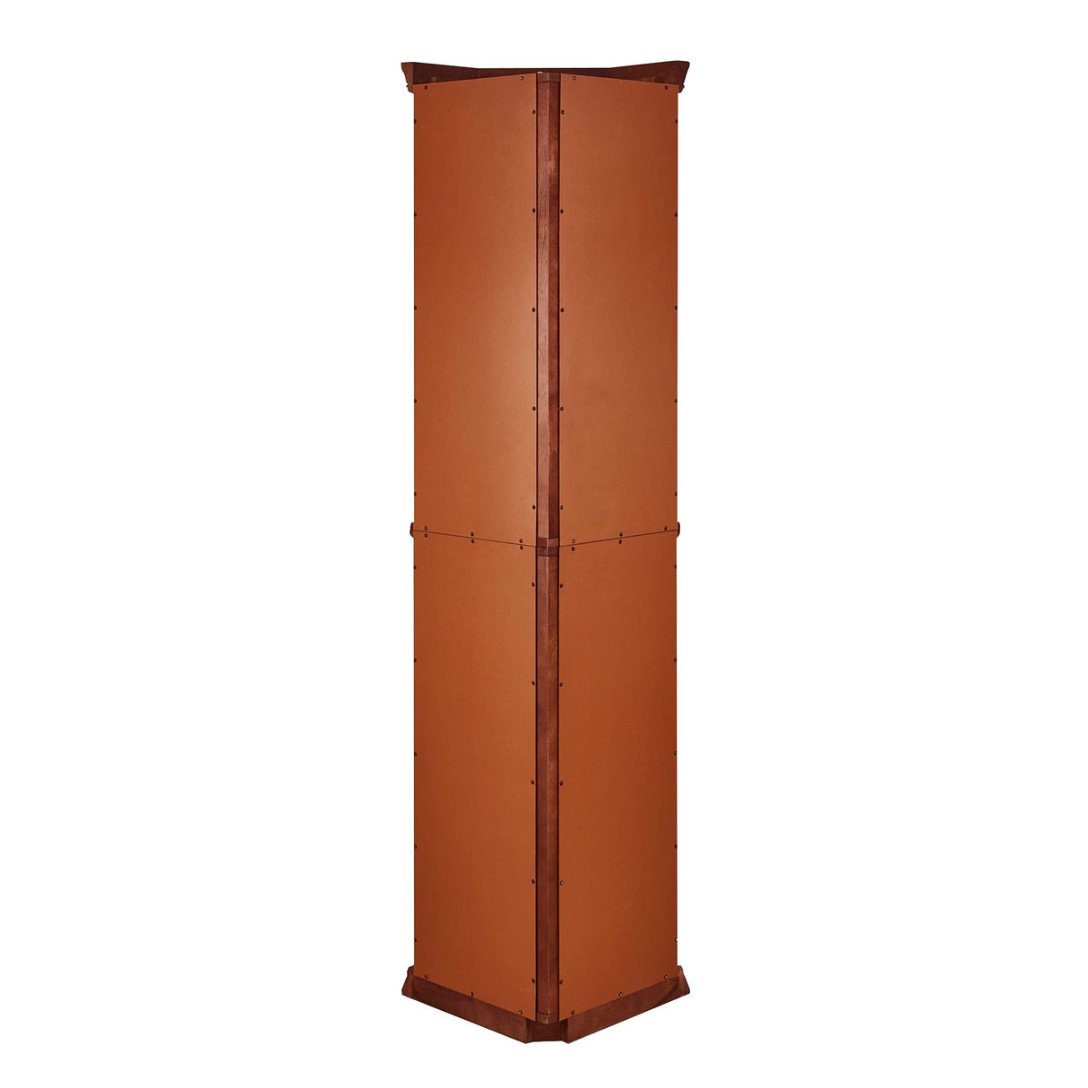 Rpuzonier Lighted Wooden Corner Display Curio Cabinet, Curved Shelving Unit with Adjustable Shelves and Mirrored Back Panel, Tempered Glass Doors for Bedroom, Living Room (Walnut, Corner Shape) Rpuzonier