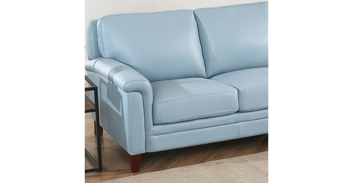 Hydeline Westcott Top Grain Leather Sofa Couch, 84", Spa Blue, Memory Foam and Pocket Coils Hydeline