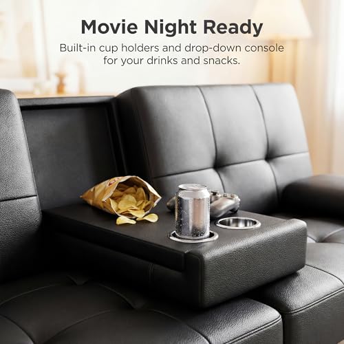 YESHOMY Modern Futon Sofa Bed, Convertible Futon Couch with Adjustable Backrest, Futon Loveseat Sleeper Sofa Bed with Armrest for Living Room, Small Spaces,PU Leather, Black YESHOMY