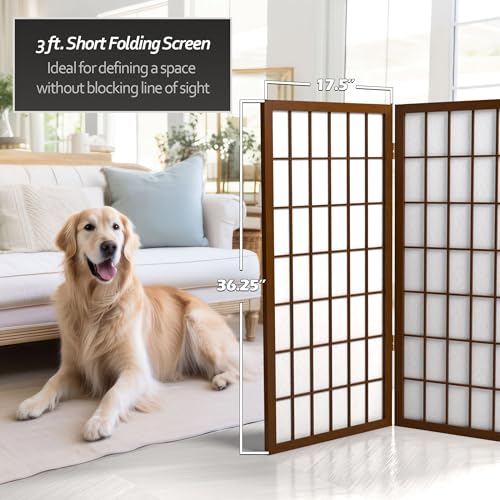 3 ft. Short Window Pane Shoji Screen - Walnut - 3 Panels Red Lantern