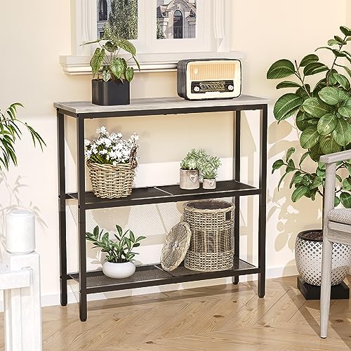 HOOBRO 29.5" Narrow Console Table, 3-Tier Entryway Table, Thin Sofa Table with Shelves, Side Table, Display Table, for Hallway, Entrance, Living Room, Bedroom, Greige and Black BG73XG01 HOOBRO