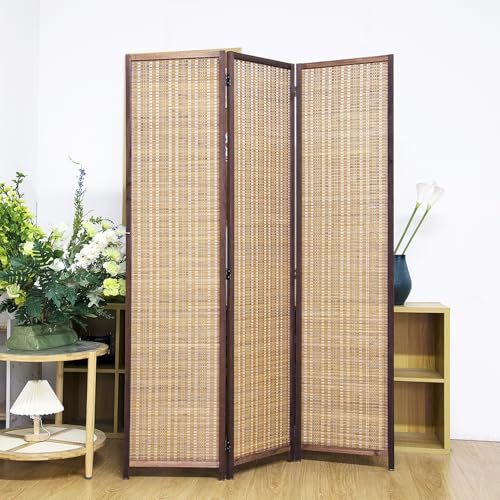 Pawlabay 3 Panel Bamboo Room Divider Screen,5.6 FT Tall Bamboo Divider Folding Panel Screen,Freestanding Panel Divider for Room Seperation,Brown PawlaBay