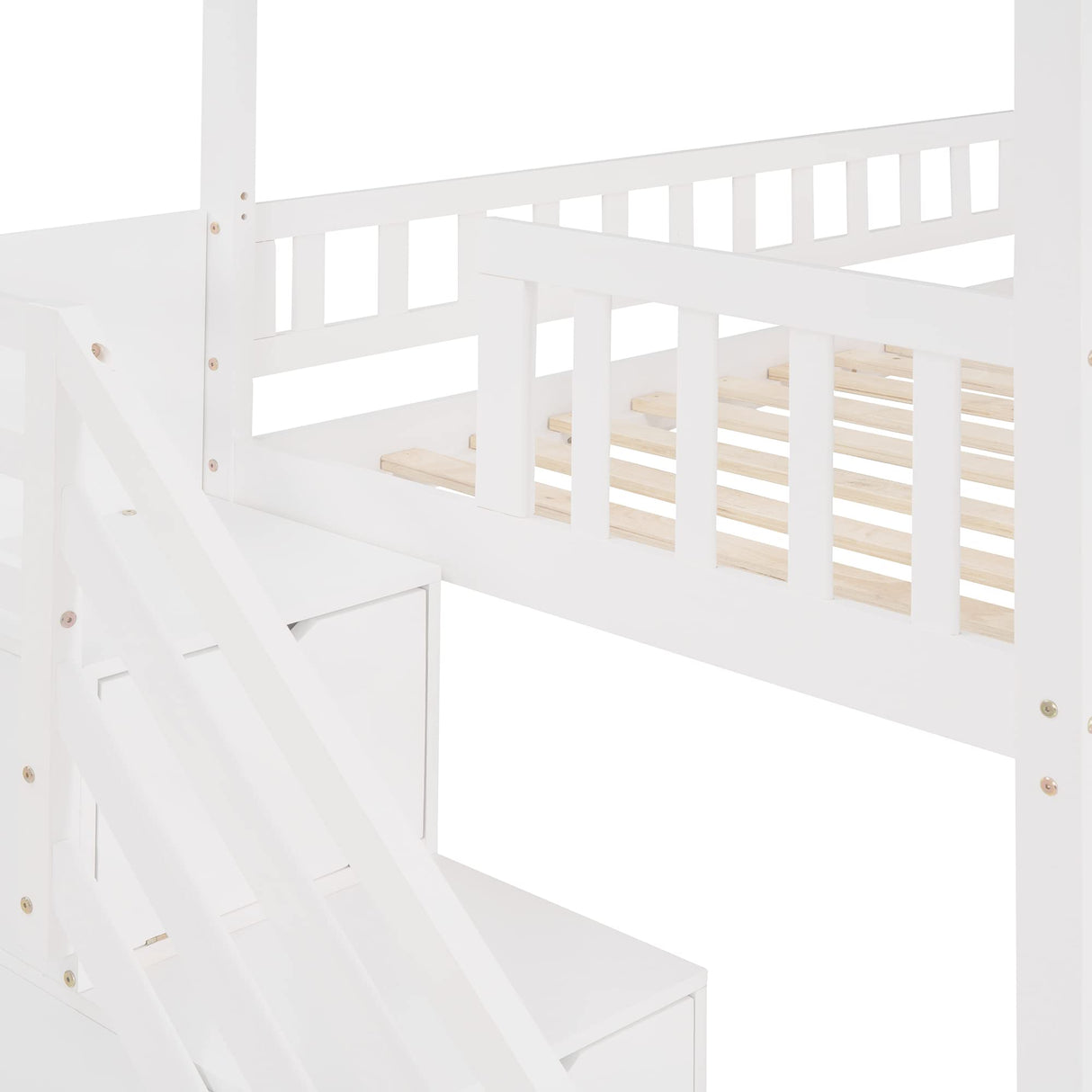 House Bed Loft with Slide and Storage Stairs by Harper & Bright Designs - Twin Frame in White for Kids Harper & Bright Designs
