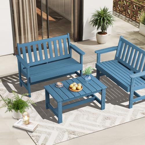 SERWALL Rectangle Outdoor Coffee Table, HDPE Patio Coffee Table, Navy SERWALL