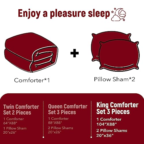 downluxe Ultra-Soft Micromink Sherpa King Size Comforter Set with 2 Pillow Shams - 3-Piece Set - Red - Plush Warm Fall Winter Bedding Comforter Sets downluxe
