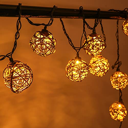Vigdur Decorative - Rattan Ball String Lights with 10 Led Bulbs Connectable Indoor Outdoor Lantern Lights for Bedroom Wedding Garden Party Backyard Decor,9.84FT Vigdur
