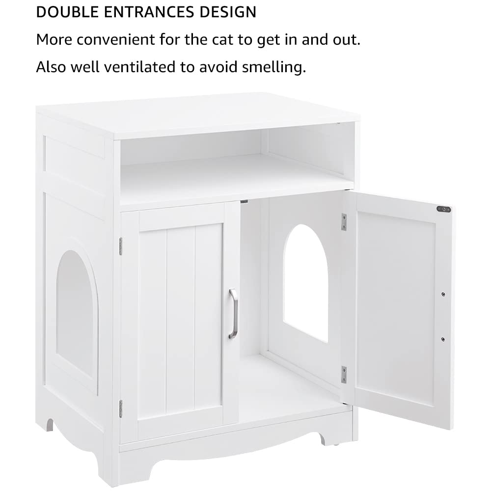 beeNbkks Cat Litter Box Furniture, Cat Washroom Hidden Litter Box Enclosure with 2 Entrances, Cat House Storage Nightstand, Wooden Pet Crate Furniture beeNbkks