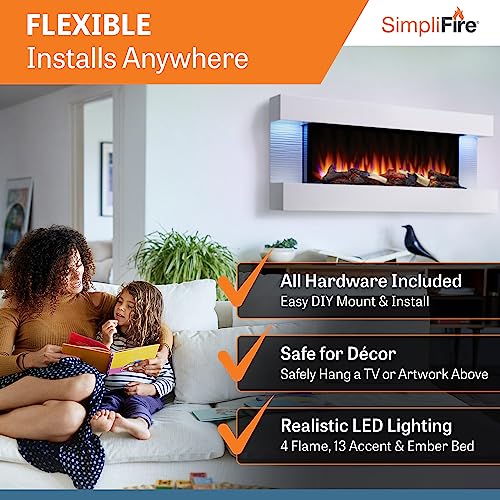 SimpliFire Format 36-Inch Wall Mount Electric Fireplace with 50-Inch Floating Mantel (SF-FORMAT36-SF-FM50-WH) SIMPLIFIRE