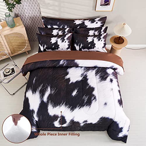 SUCSES King Size Comforter Set 8 Pieces Western Farmhouse Style Bedding Set Highland Rustic Cow Fur Print Bed in A Bag Comforter Set with Sheets (Cow Fur Pattern, King) SUCSES
