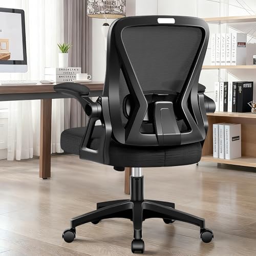 Office Chair, Ergonomic Home Computer Desk Chairs, Comfy Breathable Mesh Chair with Adjustable Lumbar Support Flip-up Armrests, Executive Task Chair with High Back for Home Office Rolling Swivel Chair BestGlory