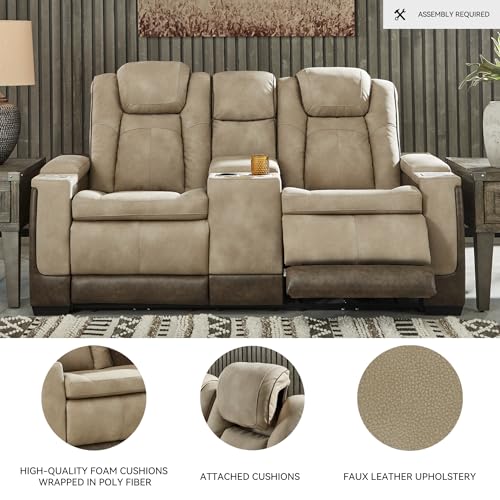 Signature Design by Ashley Next-Gen DuraPella Power Reclining Loveseat with Console & Adjustable Headrest, Sand Signature Design by Ashley