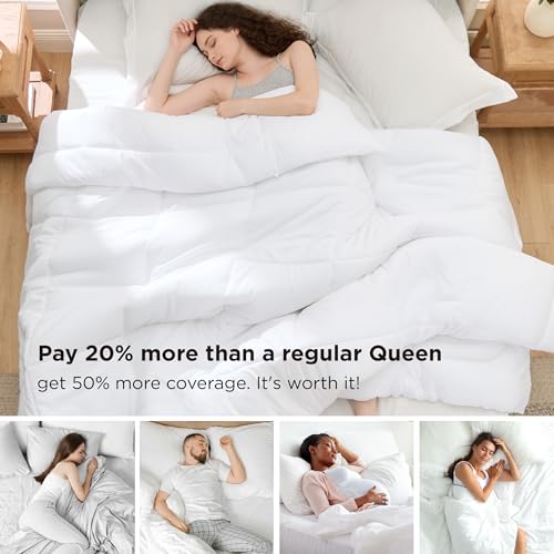 Bedsure Comforter Duvet Insert - Quilted Comforters Oversize Queen Size, All Season Duvet, GentleSoft Down Alternative Bedding, with 8 Tabs, Gifts for Women/Men, White, Oversize Queen 98 x 98 Inches Bedsure
