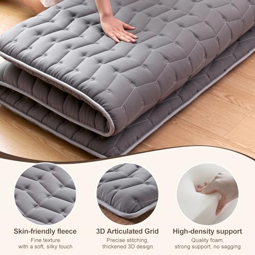 Premium Foam Japanese Futon Floor Mattress Full Size 54"x 80",100% High Density Foam Comfortable Floor Mattress,3.2" Thicken Foldable Sleeping Pad,Dormitory Tatami Mat,for Adult and Kids (Gray) Vibe bear