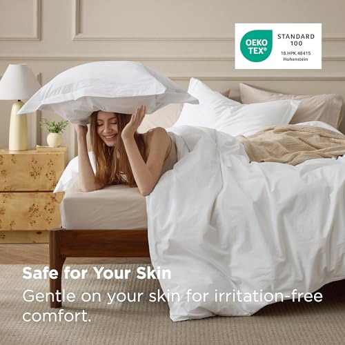 Bedsure 100% Washed Cotton Duvet Cover Queen Size - Natural White Minimalist Cotton Duvet Cover Linen Like for All Seasons - GentleSoft™ Plain Simple Bedding (Natural White, Queen, 90"x90") Bedsure