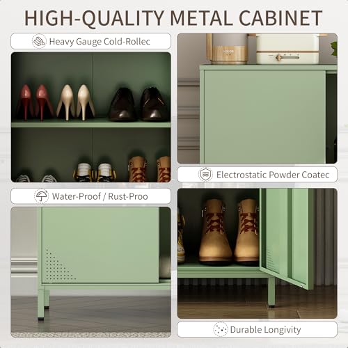 GirthIron Metal Locker Storage Cabinet with Adjustable Shelves, 2 Door Accent Cabinet Green Locking Tool File Cabinet Organizer for School Classroom,Bedroom,Gym Home Office,Entryway and Hallway GirthIron