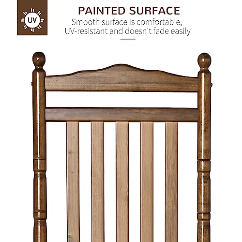 Outsunny Traditional Wooden High-Back Rocking Chair for Porch, Indoor/Outdoor, Brown Outsunny